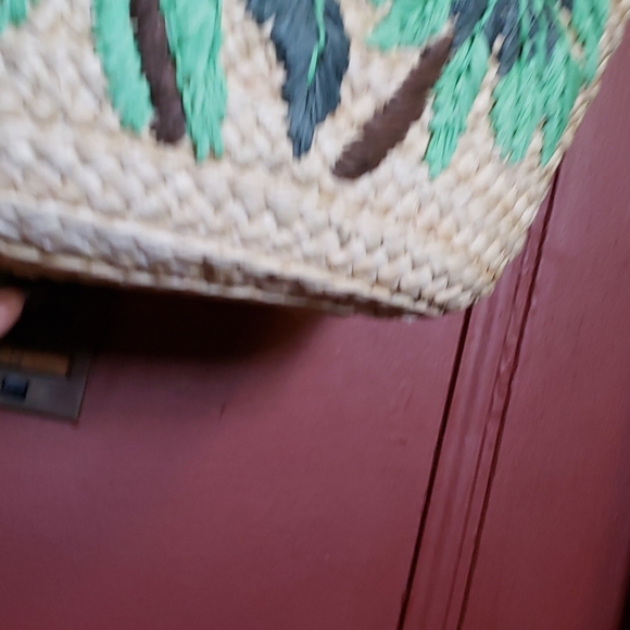 NEW Green And Cream Straw Handbag/Tote - Picture 3 of 12